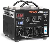 VEVOR Voltage Auto Converter Transformer, 5000VA, Heavy Duty Step Up/Down Power Transformer, 110V to 220V and 220V to 110V, with 3 US Outlets, 3 EU Outlets, LCD Display, Circuit Breaker Protection