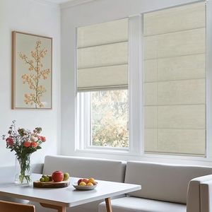 BERISSA Roman Shades for Windows, Natural Woven Light Filtering Roman Blinds for Indoor Windows, Living Room,Home Office,70% Blackout Woodgrain Birch, Custom Size
