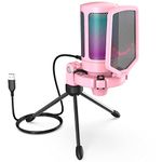 USB Gaming PC Microphone, FIFINE Streaming Condenser Computer RGB Desktop Mic for Podcast YouTube Video, with Pop Filter, Quick Mute, Mic Gain, Tripod Stand, Shock Mount for PS4 PS5-AmpliGame Pink