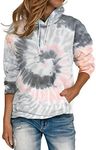 HVEPUO Kangaroo Pocket Hoodie Cute Sweatshirts For Teen Girls Light Grey Hoodie Tie Dye Sweater Plus Size Hoodies Womens Fashion Tops Gray M