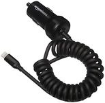 Amazon Basics 5V 2.4A Coiled Cable Lightning Car Charger, 0.45 m, Black