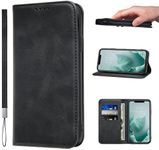 LANJLM iPhone 11 Case with Wrist Strap PU Leather Wallet Case Card Holder Shockproof Flip Cover - Black