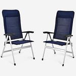 Giantex Set of 2 Patio Chairs, Folding Outdoor Chairs, High Back Recliner with Headrest and Armrests 7 Levels Adjustable Camping Chairs Safe Lock Lawn Chairs Porch Balcony Furniture, Blue