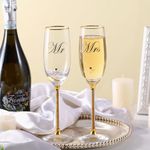 DUJUST Crystal Glass Wedding Champagne Flutes, Mr & Mrs Champagne Glasses with Handcrafted Gold Rim & 24K Gold Leaf Flakes, Square Bride and Groom Champagne Flutes, Valentine's Day Gift, Gift Package