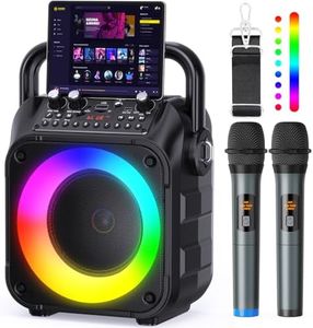 Karaoke Machine, Portable Bluetooth Speaker with 2 Wireless Mics for Adults & Kids with LED Lights, Bass/Treble Adjustment, PA System Supports USB/TF/FM/AUX/TWS for Party Home System Packages