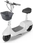 OKAI EA10 Series Electric Scooter with Seat, Up to 34 Miles Range, 15.5 MPH, Electric Moped Scooter for Adults, Detachable Battery, with Front Basket (EA10C with Front Basket, White)