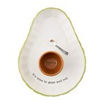 Mud Pie Avocado Chip And Dip Set, 13" x 10" 2 1/2" x 3 1/2" Dia | Spoon 3 1/2", White