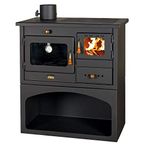 Wood Burning Cooking Stove with Left Flue EXIT for Solid Fuel. Heating Power 10KW. Oven and 3 Cast Iron Hot Plates for Cooking.