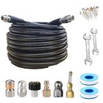 EOPDGIR 150 FT Sewer Jetter Kit for Pressure Washer,Sewer Jetter Nozzles Kit,Drain Cleaning Hose for Pressure Washer,Corner,Button Nose and Rotating Sewer Jetting Nozzle,1/4 Inch NPT,5800 PSI (50FT)