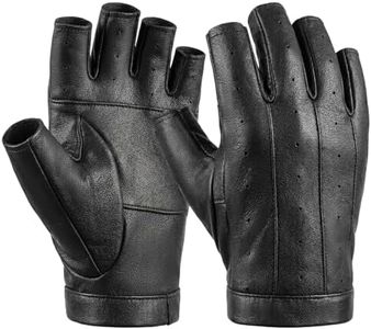Aegend Medium Sheepskin Leather Fingerless Gloves, Breathable Black Driving Gloves for Men & Women, Premium Leather Palm for Motorcycling, Cycling, and Everyday Wear
