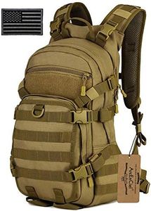 ArcEnCiel 25L Tactical Motorcycle Cycling Backpack Military Molle Pack Helmet Holder with Patch - Rain Cover Included (Coyote Brown)