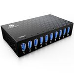 10 Ports USB Hub 3.0 Powered Aluminium - USB Hub Charger - Multiple Port - USB Splitter Hub with Power Adapter 12V/5A/60W - for Laptop, PC,Flash Drives, HDD,Hard Drive,Mouse,XPS,Xbox,Keyboard