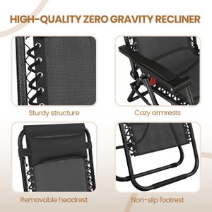 Yaheetech Zero Gravity Recliner Chairs Set of 2 – Adjustable Outdoor Loungers, Black