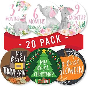 20 Monthly Baby Milestone Stickers Girl - Elephant Baby Monthly Milestone Stickers for Baby Girl, Milestone Baby Monthly Stickers, Baby Month Stickers for Baby Photo Props, Monthly Baby Stickers Girl