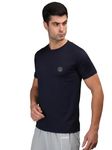 CHKOKKO Men's Solid Regular Fit Sports T-Shirt Navy Blue Size XL