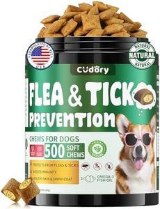 Cudory Flea and Tick Prevention for Dogs, 500 Dog Flea Treatment Chews | Dog Flea and Tick Chewables with Skin and Coat Support, Oral Supplement for All Breeds & Ages, Chicken & Cheese Flavor