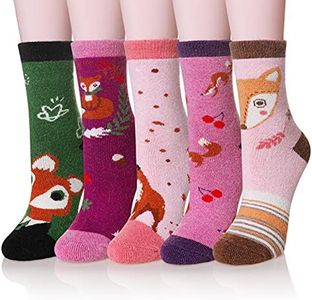 Velice Wool Socks for Women Merino Wool Boot Hiking Thick Thermal Warm Socks Winter Crew Cushion Cozy Work Socks 5 Pairs(Fox B)