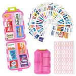 BBKON DIY Travel Pill Organizer with 260 Labels, 10 Compartments Pocket Pharmacy with Medicine Labels, Portable Daily Medication Container Case for Travel Essentials Weekly Medical Box (Pink)