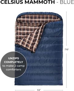 TETON Sports Mammoth Queen Double Sleeping Bag – Warm Camping Bag, Blue