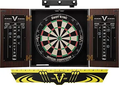 Viper Stadium Cabinet & Shot King Sisal/Bristle Dartboard Play-Ready Bundle: Premium Set (Shot King Dartboard, Darts, Shadow Buster and Throw Line), Black