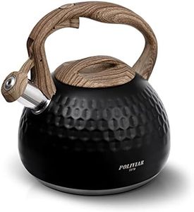 POLIVIAR Tea Kettle, Black Ti Stovetop Tea Kettle 2.7 Quart, Audible Whistling Teapot, Food Grade Stainless Steel for Anti-Rust, Anti Hot Handle, Suitable for All Heat Sources (JX2020-RA30)