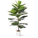 CROSOFMI Artificial Mini Fiddle Leaf Fig Tree 37 Inch Fake Ficus Lyrata Plant with 32 Leaves Faux Plants in Pot for Indoor House Home Office Modern Decoration Perfect Housewarming Gift