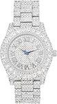 Charles Raymond Bling-ed Out Round Metal Mens Color on Blast Watch with Diamond Time Indicators - Ice on Fire!!! - ST10327DxxS, Silver - Silver, 9.5 inches, ST10327DxxS (Classic Silver- Silver)