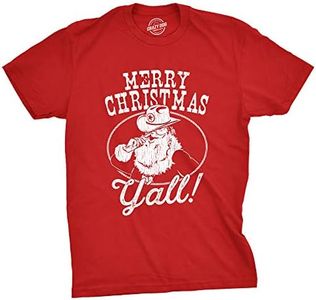 Mens Merry Christmas Yall Tshirt Funny Cowboy Santa Claus Christmas Tee (Red) - XXL
