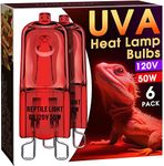 Briignite G9 Infrared Heat Lamp Bulbs for Reptile, Mini Reptile Light, Dimmable Night Red UVA Reptile Heat Lamp, 2 Pin Base Mini Heat Bulbs 50W, Bearded Dragon Turtle Lizard, 6 Pack
