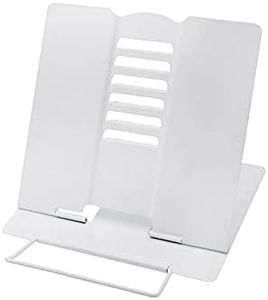 Desk Book Stand WorthPlanet Metal Reading Rest Book Holder Lightweight Bookstand with 6 Adjustable Angles and Paper Page Clip for Textbook, Recipe, Magazine, Paper Tablet W160002 (White)