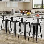 Tongli Metal Bar Stools Set of 4 Barstools Counter Height Bar Stools with Back Industrial Bar Stool Indoor Counter Stool Kitchen Island Stools Modern Bar Chair 26inch Matte Black