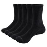 YUEDGE Mens Black Training Athletic Sports Socks Moisture Wicking Cotton Cushioned Crew Socks for Men 5 Pairs/Pack Size 9-11