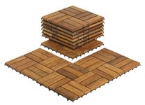 Bare Decor BARE-WF2009 Solid Teak Wood Interlocking Flooring Tiles (Pack of 10), 12" x 12", Brown