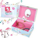 Jewelkeeper Girl's Musical Jewelry Storage Box with Spinning Unicorn, 6 x 4.65 x 3.5 inches, Rainbow Design, The Beautiful Dreamer Tune