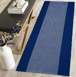 STONEMUNK� 100% Cotton Rectangular Floor Mat Carpet Rug Runner Bedside Runner for Bedroom, Kitchen Yoga & Home Machine Washable - (2x5 Feet, Blue Border)