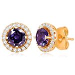 Peora Gold Plated Cubic Zirconia & Purple Crystal Studded Stud Earrings Fashion Jewellery for Women & Girls