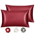 SILVR BEAR Luxury Satin Pillow Covers + 3 Scrunchies | Aesthetic Pillowcase-Standard - 18 x 27 inches | Great for Hair and Skin | Combo Pack (Maroon, Luxe Satin)