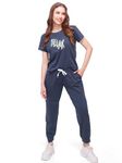 LOTIK Women Cotton Lycra Grey Solid Top Payjama RELEXX Print Nightsuit & Tracksuit Set 658-L