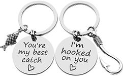 Couple Keychain Set for Boyfriend Girlfriend Husband Wife I'm Hooked on You You're My Best Catch Key chain for Women men Valentines Day Wedding Christmas Birthday Gift Jewelry for Lovers