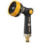 RAINPOINT Hose Pipe Spray Gun, 10 Patterns, Heavy Duty Metal Garden Hose Spray Gun with Thumb Flow Control, High Pressure Hose Nozzle Sprayer for Watering Plants, Lawns, Car and Pet Washing, Yellow