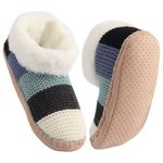 HUANSHA Ankle Knit Slipper Socks For Women With Grippers, Warm Low Cut Fuzzy Womens Slipper Sock With Non Slip Padded Bottom, Thick Fleece Lined House Slipper Sock Size 7 To 11 For Cozy Indoor Bedroom