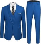 COOFANDY Men's 3 Piece Slim Fit Suit Set One Button Jacket Blazer Vest Pants Set Wedding Formal Prom Tuxedo Suits Blue