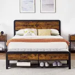 coucheta Full Bed Frame with 2 Storage Drawers and Headboard, Bed Frame Platform with Upholstered Ottoman Storage Bench, Safe Rounded Corners & Strong Metal Slats Support, No Box Spring Needed