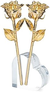 Forever Rose 24K Gold Dipped Real Rose, Handmade, Long-Lasting Preserved Flower in Acrylic Heart (Two Rose) & Gold Box, Romantic Gift for Anniversary, Mother's Day, Birthday, Wedding, Wife, Girlfriend