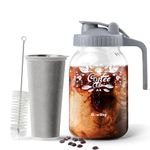 Slow Slog Cold Brew Coffee Maker, 32oz Cold Brew Mason Jar Pitcher with Lid, Iced Coffee Maker, Durable Glass Cold Brew Pitcher with Stainless Steel Filter for Iced Tea, Sun Tea, Lemonade, Leak Proof