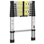 SogesGame 12.5 FT Aluminum Telescoping Extension Ladders Extendable Telescoping Ladder with Spring Loaded Locking Mechanism Non-Slip Ribbing 330 Pound Capacity EN131 Standard