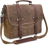 NEWHEY Mens Laptop Shoulder Canvas Messenger Bag Waterproof Computer Briefcase Notebook Vintage Satchel Designer School Work Bags Brown 15.6 Leather