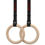 Wooden Gymnastics Rings with Adjustable Straps for Gym, Cross Training, Strength Training, Pull Ups and Dips (Wood - 32mm)