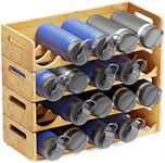 SpaceAid Bamboo Water Bottle Organizer with Labels, Kitchen Pantry Water Bottle Storage Rack for Cabinets, Home Cup and Wine Bottle Holder Shelf Organizers, 4 Pack 5-Slot, Hold 20 Bottles