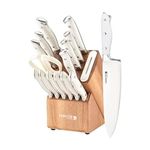 Sabatier 15-Piece Forged Triple Rivet Knife Block Set with Built-in Sharpener, High-Carbon Stainless Steel Kitchen Knives, Razor-Sharp Knife Set with Acacia Block and Edgekeeper Technology, White